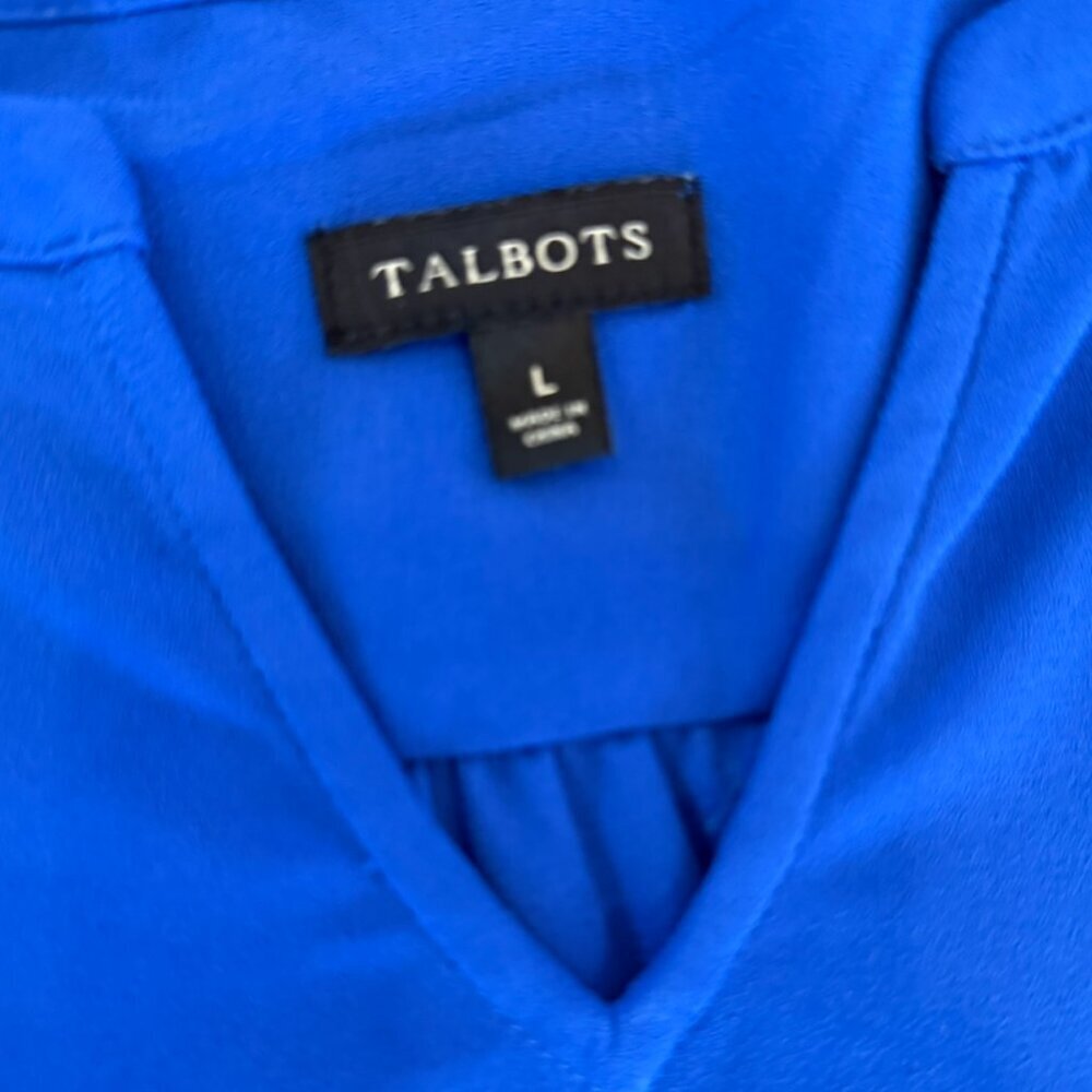 Talbots Royal Blue Blouse Large Eyelet Sleeve V Neck Top - Picture 4 of 6